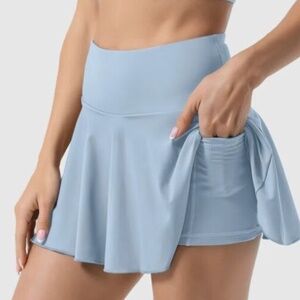 Women's Halara Cloudful Tennis Skirt Skort Pockets Mini Skirt Sky Blue